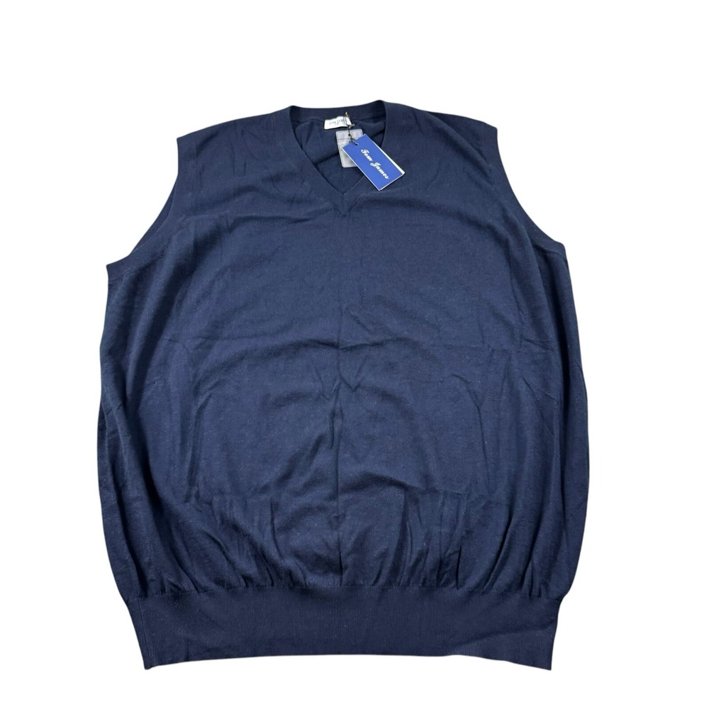Tom James Bespoke Navy Blue Merino Wool V-Neck Sweater Vest Mens 2XL MF1611